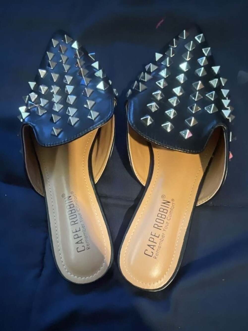 Cape Robbin Enny Mules Size 7.5 Black Studded Pointed Toe Slide Sandals